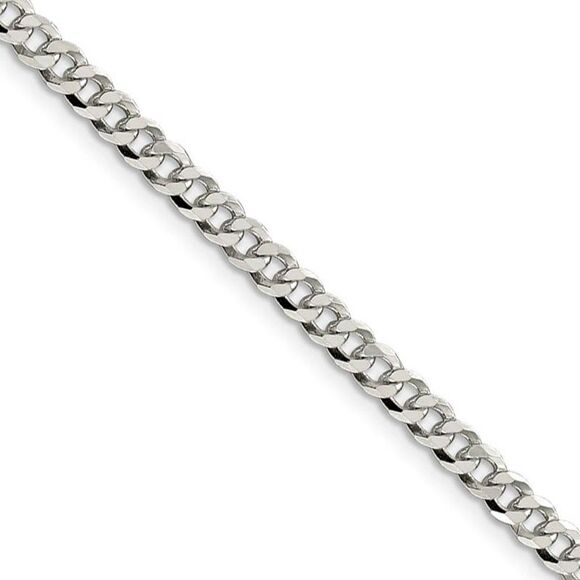 4mm, Sterling Silver, Solid Beveled Curb Chain Necklace, 22 Inch - Picture 1 of 8